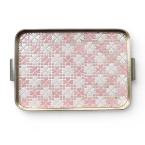 RARE Vintage 50s/60s Atomic Era MCM Pink Heart Mosaic Tile & Aluminum Tray